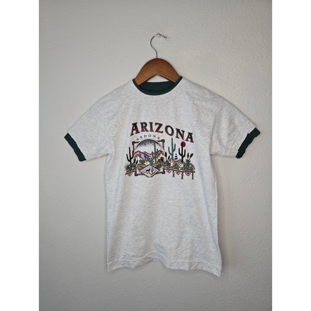Vintage Arizona Shirt Youth Medium Desert Graphic Gray Double Sleeve Nature Tee